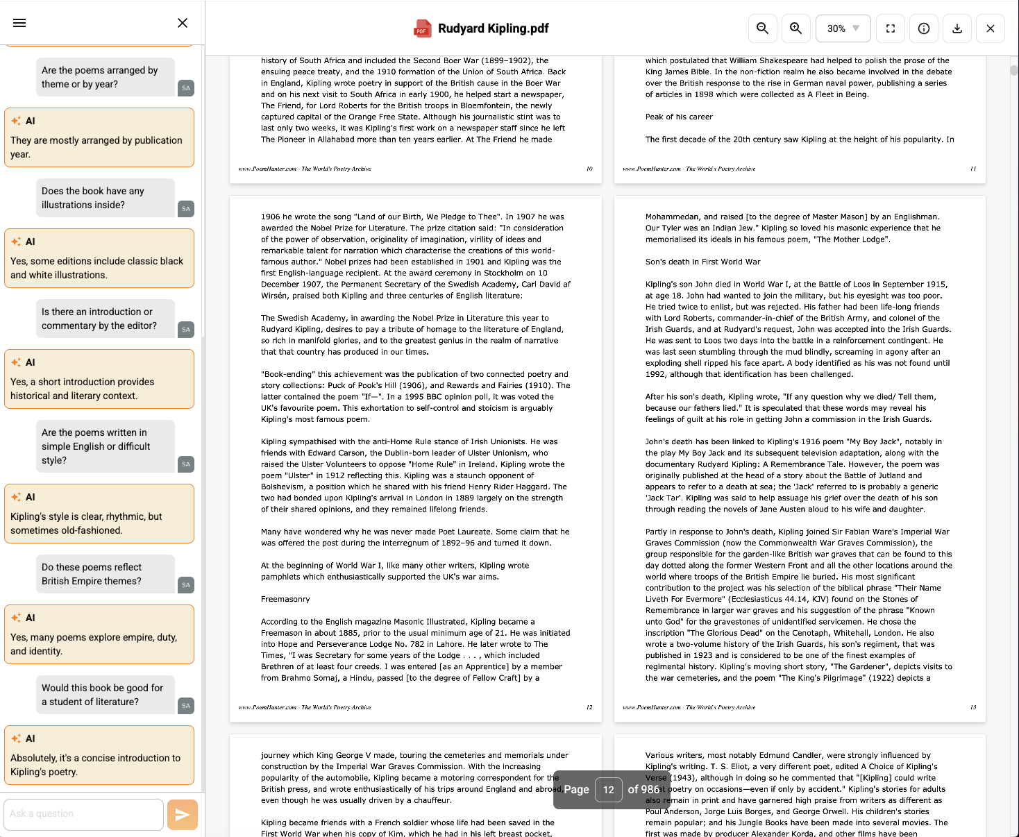LUMA AI Agent: conversational AI chat alongside a document preview